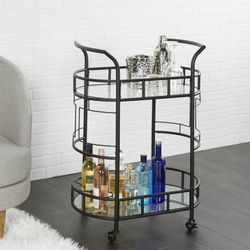 Modern 2-Tier Metal & Glass Bar Cart