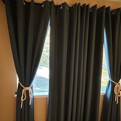 Dark Blue Blackout Curtain With Rod