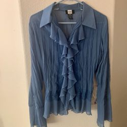 Blue Ruffle Blouse Top Size Medium