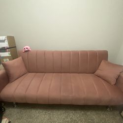 Pink Velvet Convertible Sofa