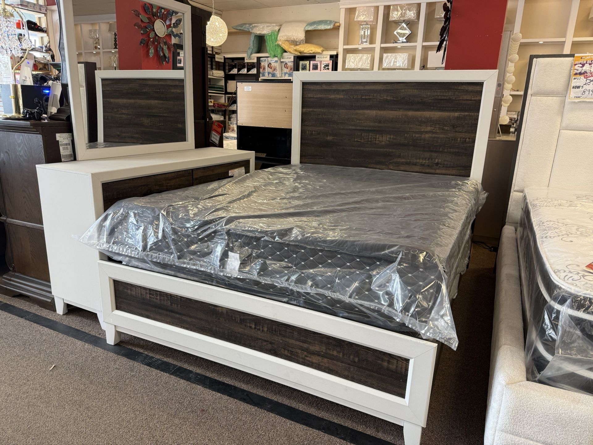 Queen Bed, Dresser And Mirror