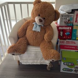 Big Teddy Bear 52", Fluffy Life Size Stuffed Animal 4.3ft for Baby Shower, Giant Plush Gift for Kids, Girlfriend, Boyfriend, Dark Brown