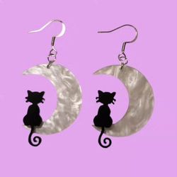 Cat Sitting On The Moon Earrings 