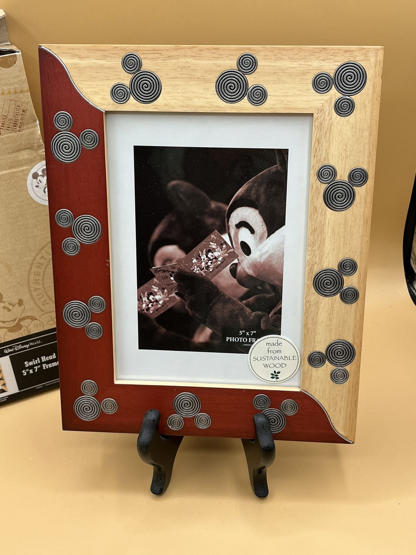 Walt Disney World Mickey Mouse Silhouettes Wire Inlay 2 Tone Wood Photo Frame