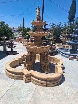 Horse concrete fountain With round base