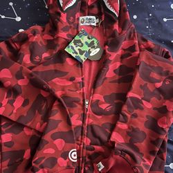 Bape Hoodie Zip Up Camo Red 