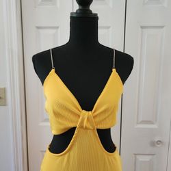 Sunny Yellow Cutout Knot-Front Midi Dress