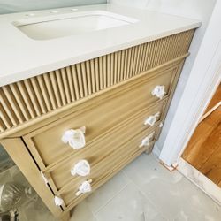 30 Inch White Oak With Gold Hardware Bathroom Vanity 