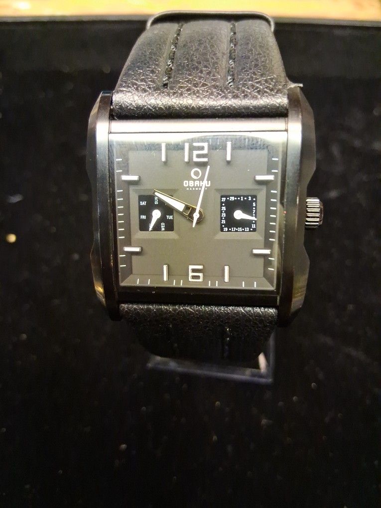 Obaku Men's Night Black Dial Black Leather