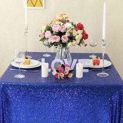 Royal Blue Sequin Tablecloth 50x50” Wedding Party Dining Overlay Decor ~ New