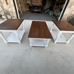 Solid Wood Coffee Table + 2 Matching End Tables – Full Set!