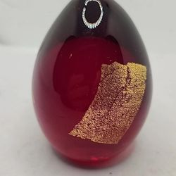 Vintage Murano Art Glass Red & Gold Foil Paperweight