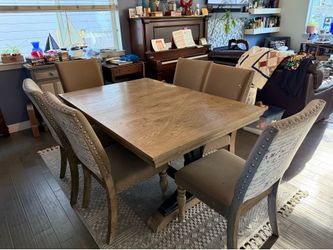 Farmhouse Style Dining Table w/Leaf Extension and 6 Chairs