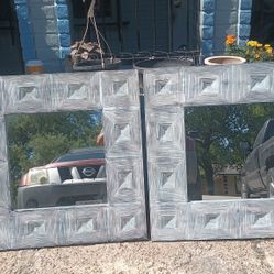 Par De Hermosos Cuadros De Pared Con Espejo Mesidas 35"X35