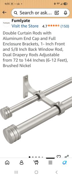 Fumlyate Double Curtain Rods Brushed Nickel 72–144 Inch