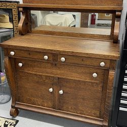 Vintage Solid Wood Buffet – Detachable Mirror – Farmhouse Sideboard