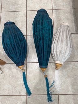 Vietnamese Fabric Hanging Lanterns Set of 3