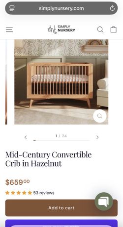 Mid-Century Convertible Crib in Hazelnut with mattress