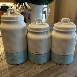 Rae Dunn Light Blue Polka Dot Canister Set