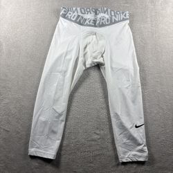 Nike Pro Tights Men’s M White Training Stretch Gym Work Out Fitness #3E