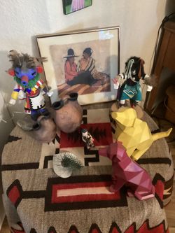 Southwest Vinettte 2 Kachinas 2 Coyotes 2 Clay Water Pots