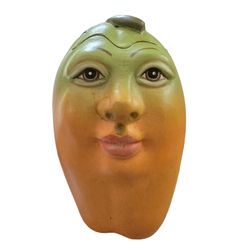 Vintage Mexican Folk Art Studio Pottery Papaya Anthropomorphic Fruit Face Candle