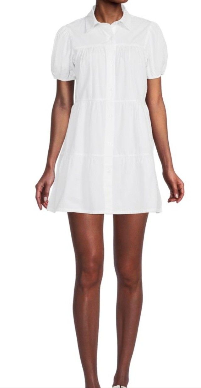 EUC Derek Heart White Cotton Button Front Puff Sleeve Short Dress Size M