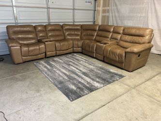 7pc Modular Brown Leather Reclining Sectional (Delivery Available)