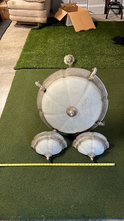 Alabaster Flush Mount Ceiling Light with Wall Sconces Set