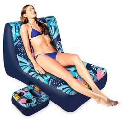 New Pool Float Lounger, Inflatable Floating Chair with Cupholder Caddy, Heavy Duty Floaties Toys Adult Size for Pool, River