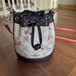 Coach Mini Dempsey Bucket Bag Signature Canvas With Hearts In Tan