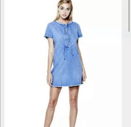 Guess Denim Shift Dress lace tie size 8
