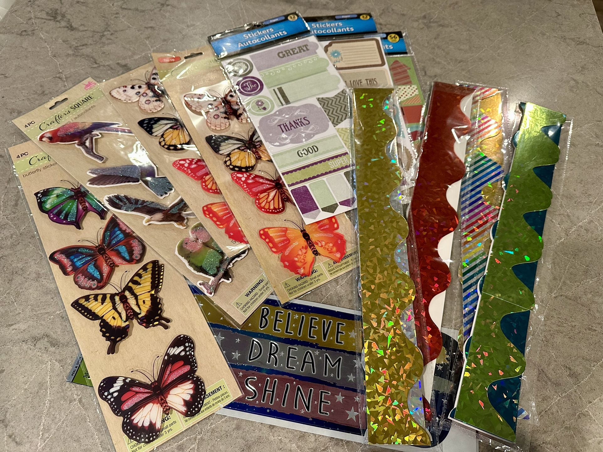 Craft Items, Butterflies, Birds, Stickers, Borders