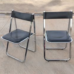 Arrben Italy Tamara Mid Century Modern Leather Folding Side Chairs