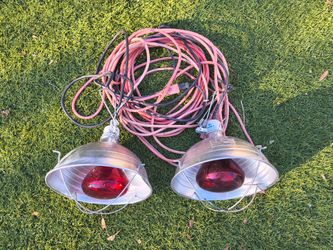 Two Warming Heat Lamps and Bulbs with Extension Cord