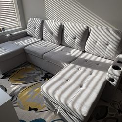 Light Grey U-Shaped Pull Out Sleeper Couch