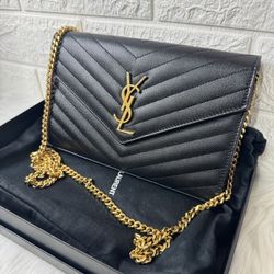 YSL Saint Laurent Black Gold Chain Leather Crossbody Bag
