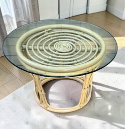 1960s Italian Rattan and Glass Top Side Table - 24x15