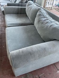 Large Gray-Green Fabric Sectional Sofa