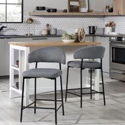 New Set of 2 Modern 24 in Charcoal Chenille Seat Counter Stools