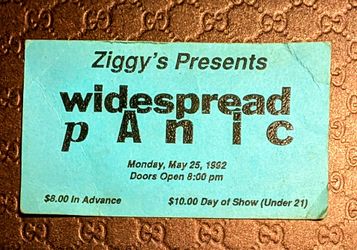 Widespread Panic at ZIGGY's Winston-Salem, NC 5/25/1992 Unripped Ticket Stub