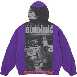 Supreme Paris Is Burning Zip Up Hooded Sweatshirt Purple Size M