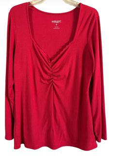 Torrid Super Soft Red Ribbed V-Neck Sweatshirt Lightweight Stretch Plus Size