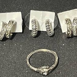 Silver Tone Ring and Earrings