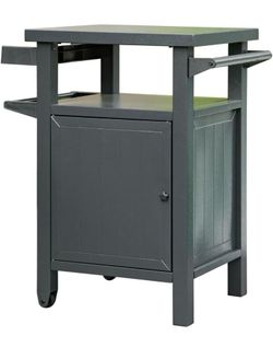 New assembled Grill Carts Outdoor with Storage and Wheels, Whole Metal Portable Table and Storage Cabinet for BBQ,Deck,Patio,Backyard(Dark Grey)