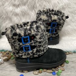 I Heart UGG Australia Buckle Down Boot Snow Leopard Suede Black Women Size 8 