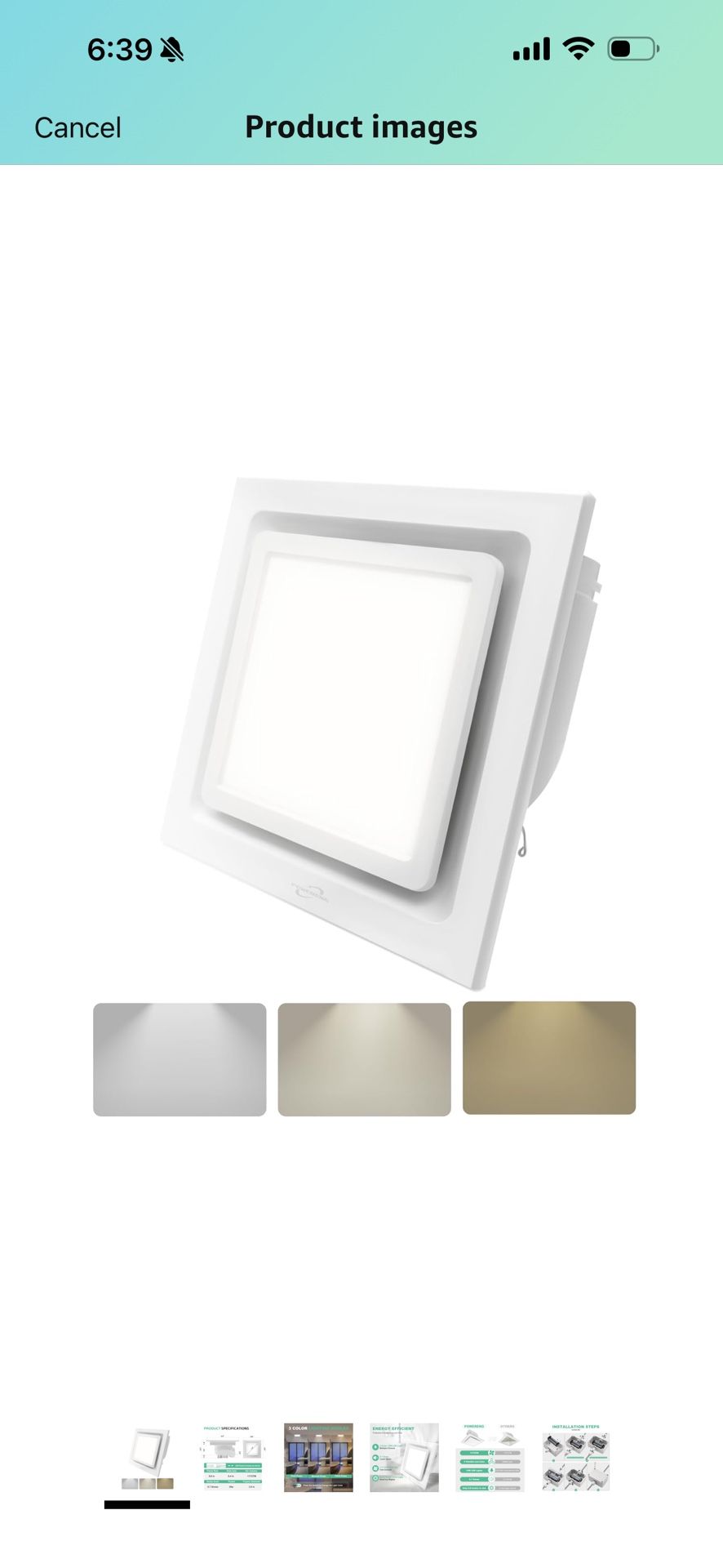 Bathroom Exhaust Fan with Light,9.8 in Panel,3000K/4500K/6000K 12W 7.5In Square LED,117 CFM,0.7 Sones 4 Inches Duct 110V,Quiet Ventilation Exhaust Fan