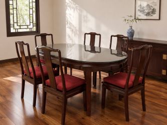 Vintage Chinese Rosewood Dining Table Set with 6 Chairs