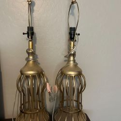 Two Large Bird Cage Style Lamps 