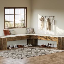 SL0182 L-Shaped Bench, 61" Entryway Shoe Bench with Padded Seat Cushion, Farmhouse Corner Kitchen Breakfast Nook Seating for Dining Room, Entryway, Of